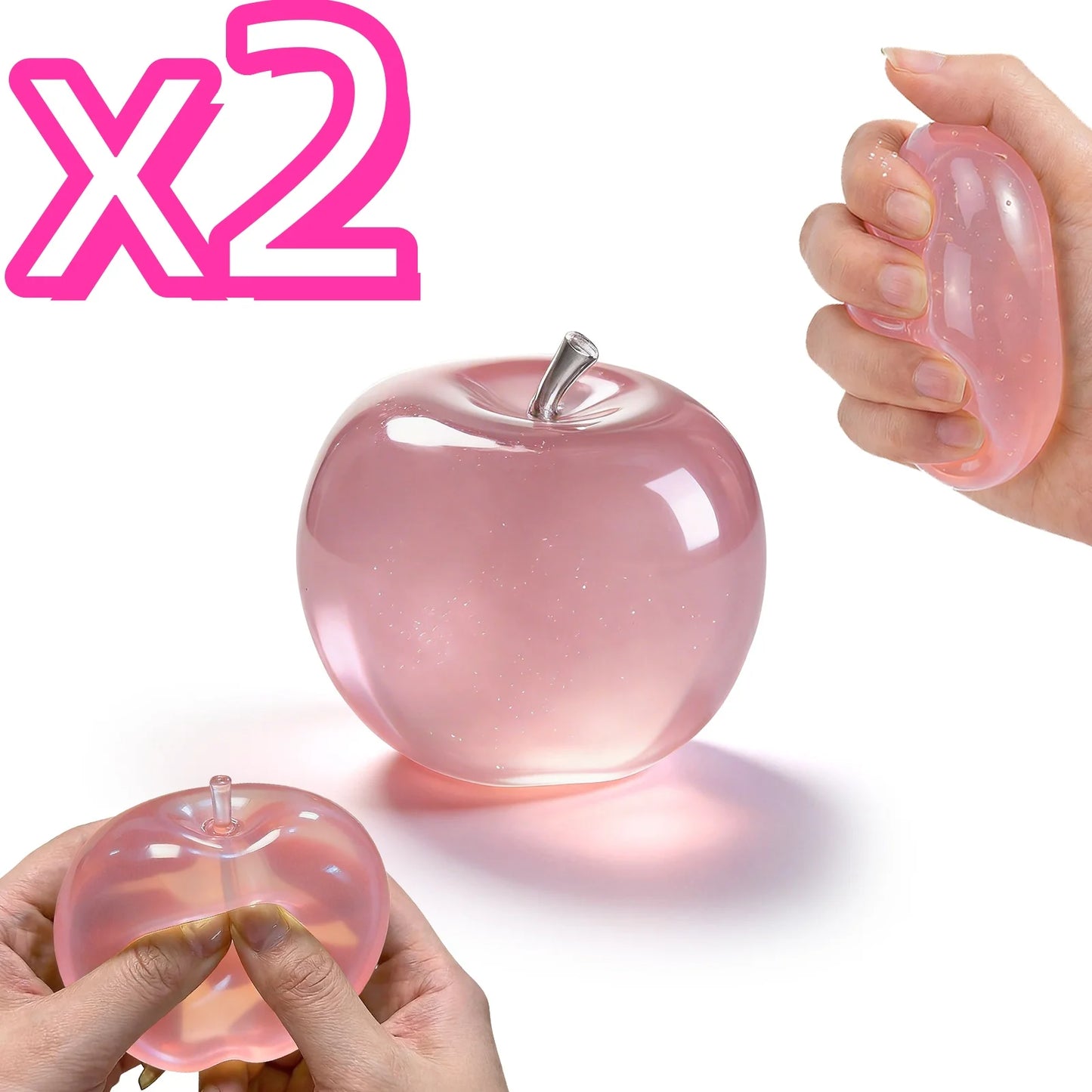 Squishy Pink Apple Stress Ball Soft Fidget Sensory Toy Suitable Autism Relief Simulated Slow Rebound Squeeze Toy Adult Kids Gift Peaceful Pleasures Health and Wellness 2 pcs
