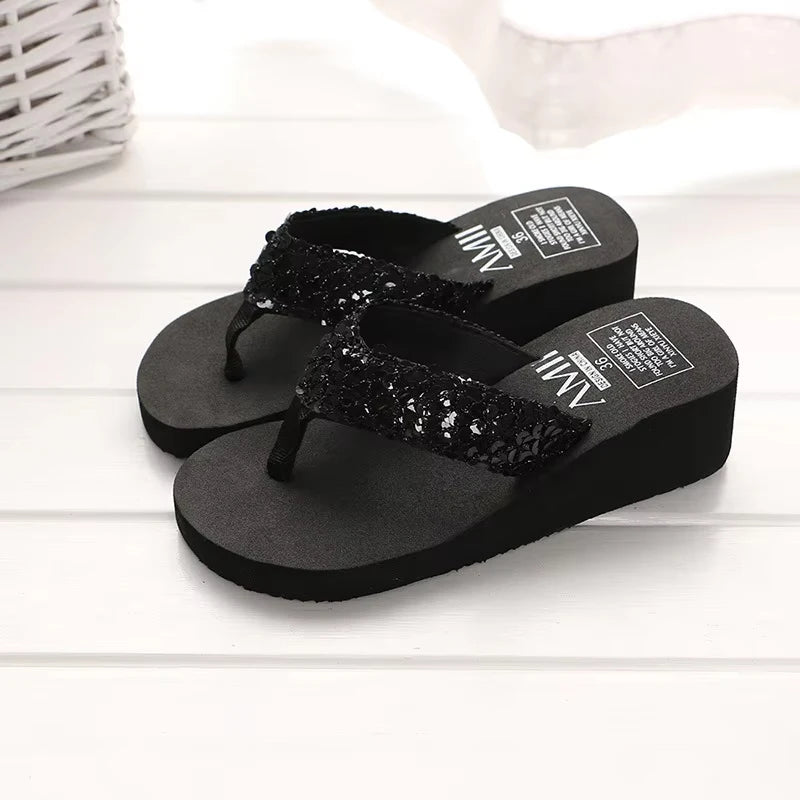Women's Sequin Flip Flops | Summer Beach Slide Sandals