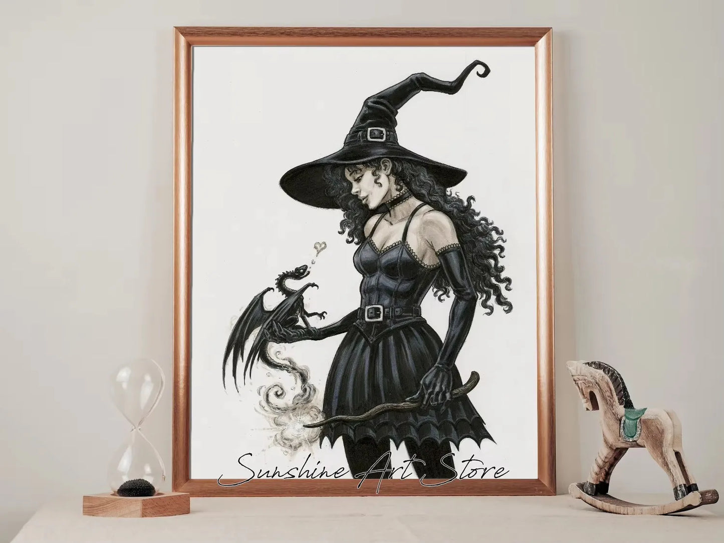 Witch Dark Goddess Black Magic Poster Canvas Printing Witch Black Cat Wall Art Decor Gothic Style Girls Room Bar Wall Decoration Peaceful Pleasures Health and Wellness ZLH5250 90x130cm No Frame