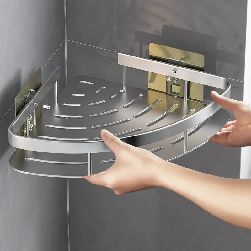 No-Drill Corner Shower Shelf | Wall-Mounted Bathroom Organizer