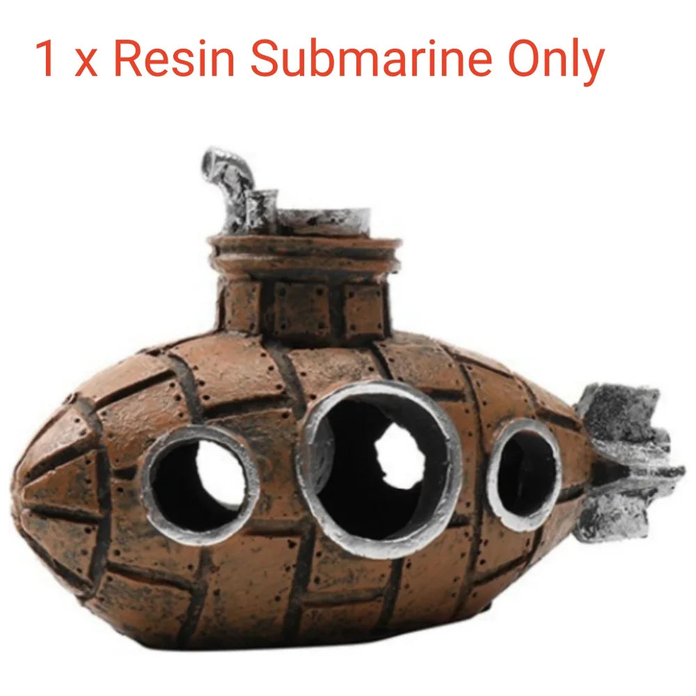 Aquarium Decoration Set Resin Submarine & Volcano Air Bubbler Fish Tank Ornaments Landscape Accessories for Betta Shrimp Decor Peaceful Pleasures Health and Wellness Resin Submarine Only