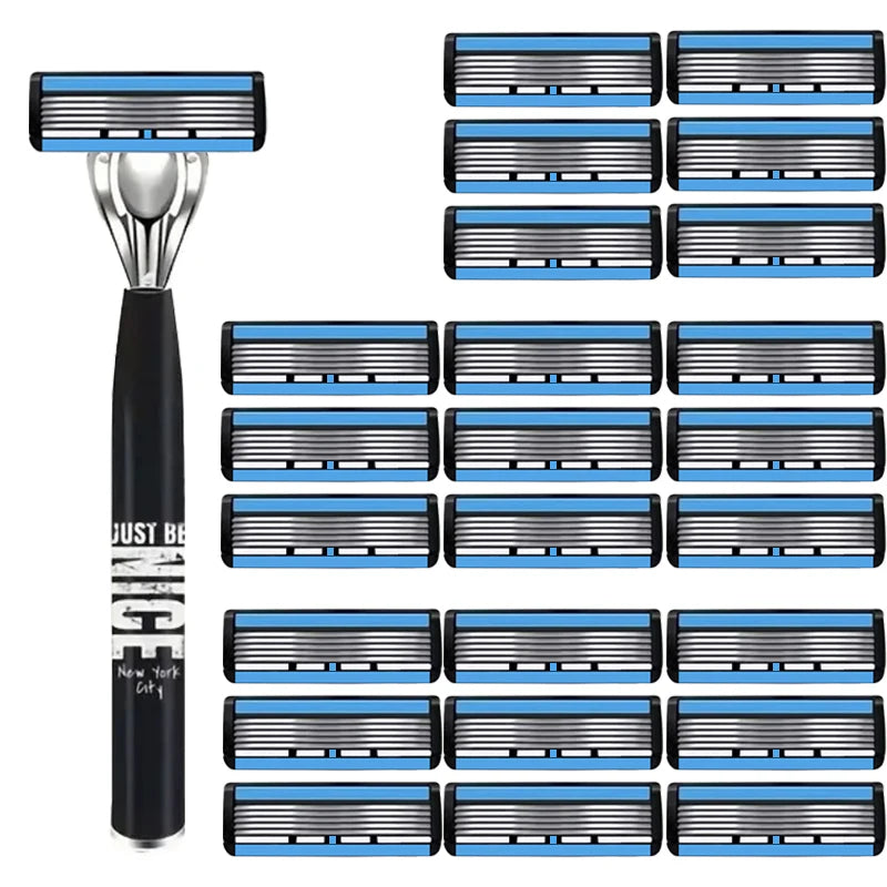 Men's 6-Blade Manual Razor | Non-Slip Handle & Refills