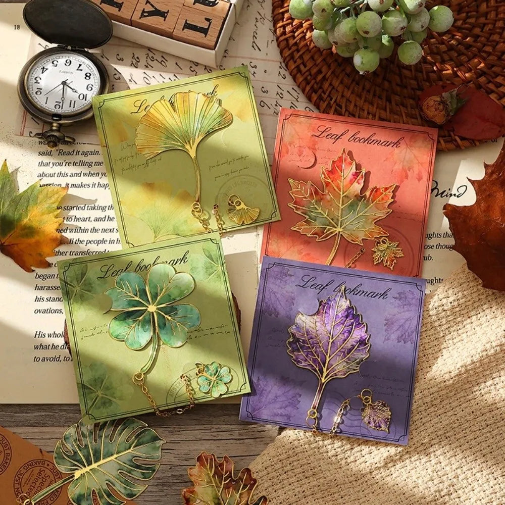 Creative Gift Gilt-Edged Metal Bookmark Pendant Design Exquisite Craft Leaf Bookmark Reading Bookmark School Supplies Peaceful Pleasures Health and Wellness
