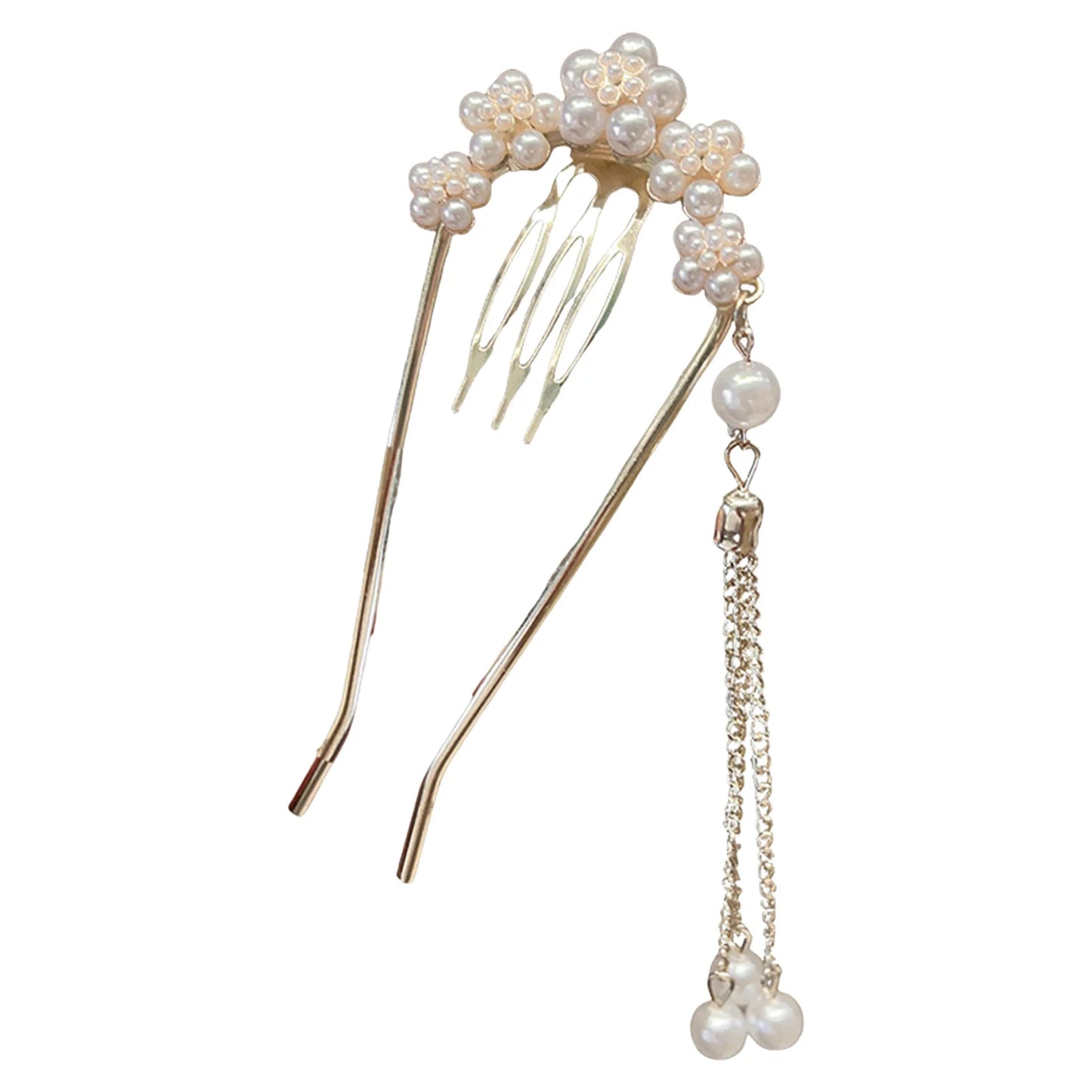 Pearl Fringe U-Shaped Hairpin For Women Elegant Alloy Design With Imitation Pearl Peaceful Pleasures Health and Wellness Floral hairpin gold