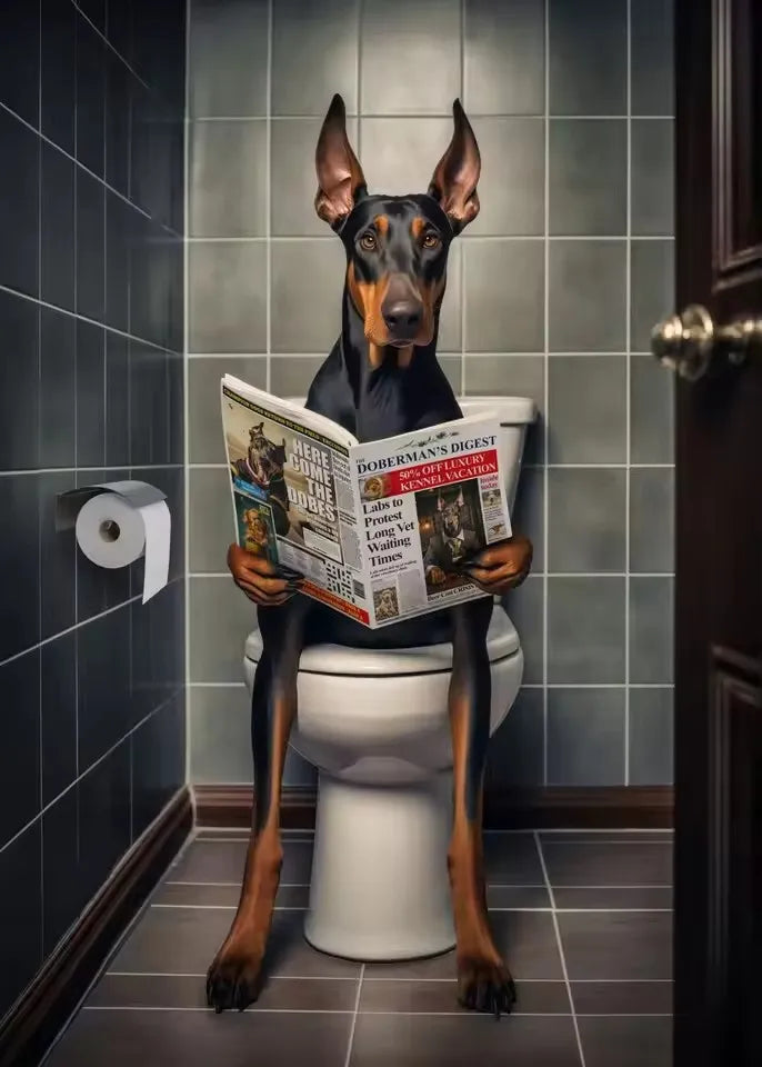 Canvas Print Wall Art for Pet Lovers,for Home Decor Bedroom,Kitchen,Living Room,Bathroom, Hotel 1pc Playful Dachshund on Toilet Peaceful Pleasures Health and Wellness T80320-06 50x70cm Unframed