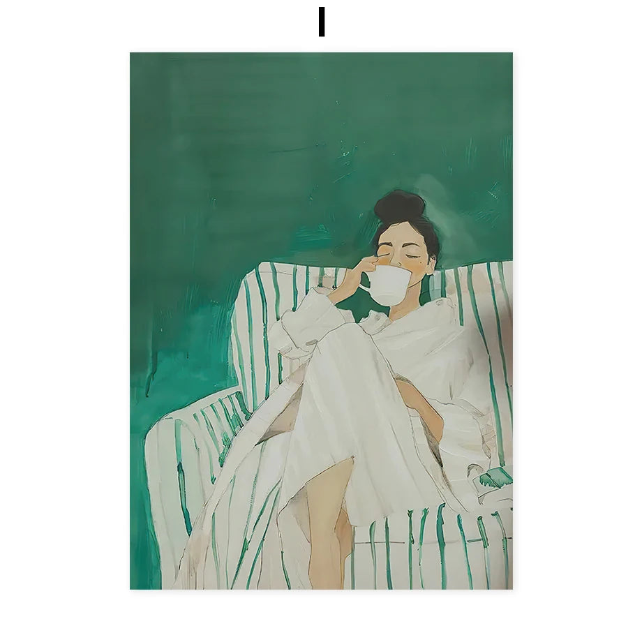 Woman & Cat Abstract Canvas Wall Art Print | Home Décor