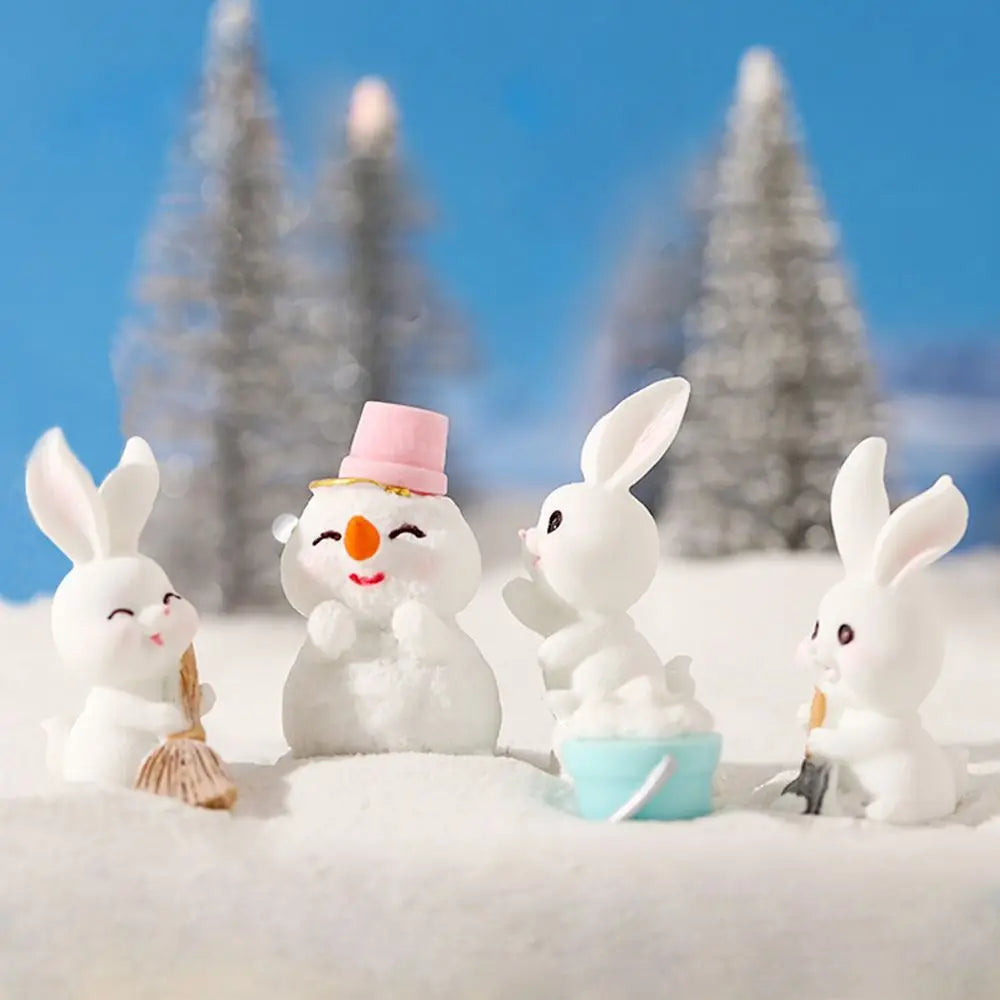 Snowman Bunny Resin Figurine | Micro Landscape Christmas Ornament