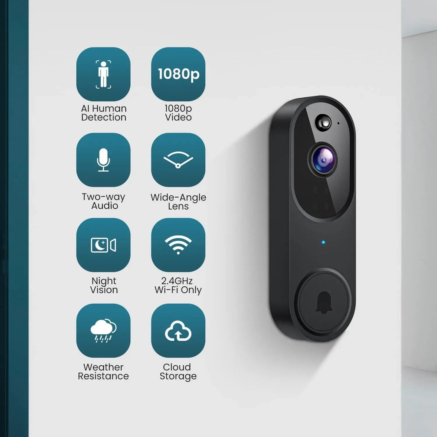 Wireless Video Doorbell Camera with Two-Way Audio, AI Motion Detection, Night Vision, Cloud Storage, 2.4G Wi-Fi Peaceful Pleasures Health and Wellness