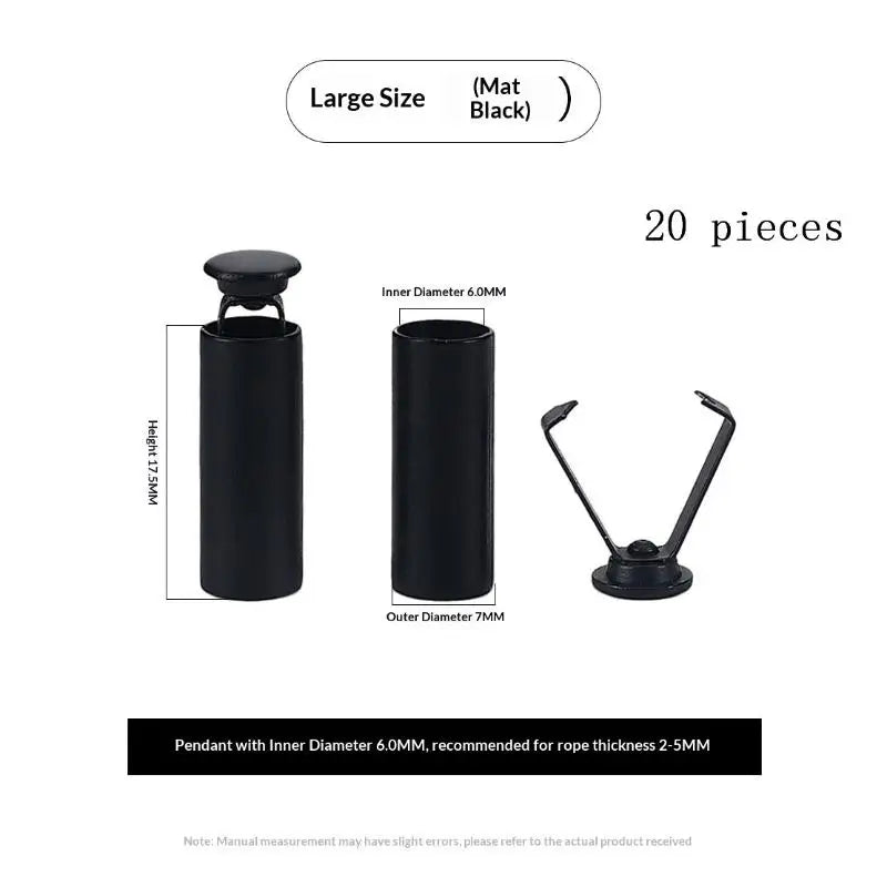 Metal Rope Ends Stopper Button Cord End Lock Cap Hanging Bell Buckle DIY Bag Shoes Garment Lanyard Accessories Peaceful Pleasures Health and Wellness Black 20pcs