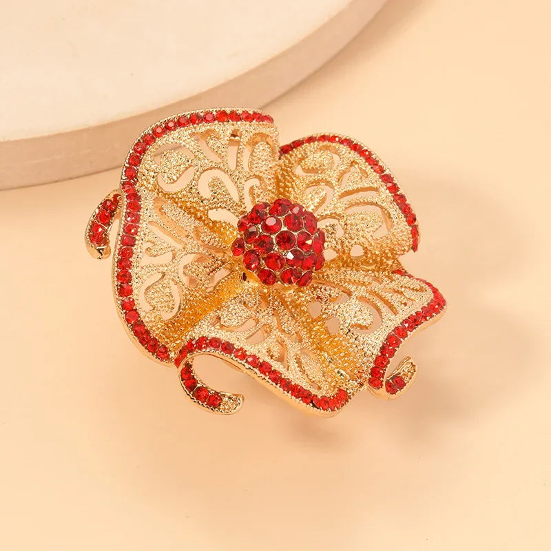 Luxury Flower Crystal Ring Women Gold Adjustable Statement Elegant