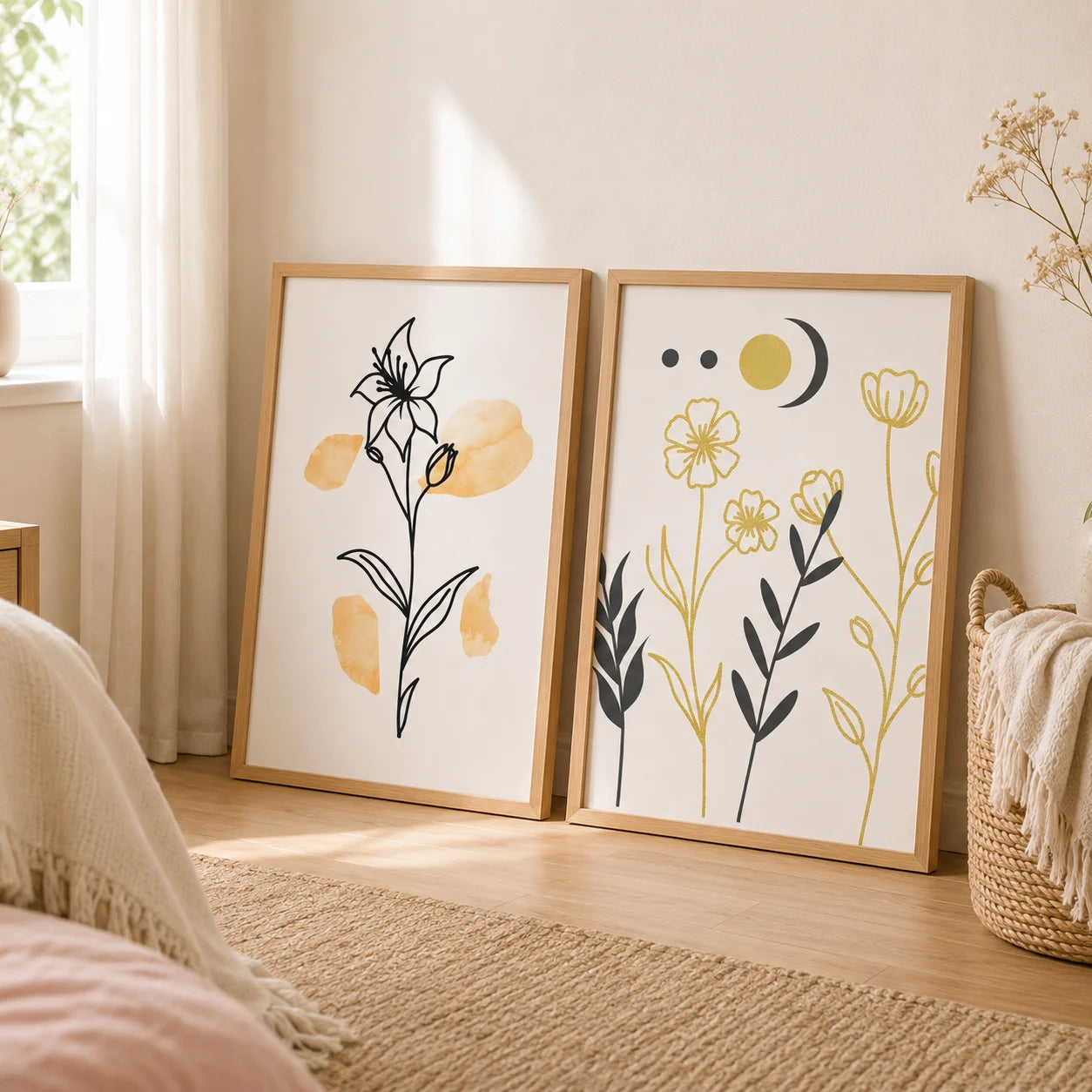 Botanical Floral Wall Art, Minimalist Flower Art Canvas Painting, Nordic Poster Prints for Living Room Bedroom Decor Peaceful Pleasures Health and Wellness