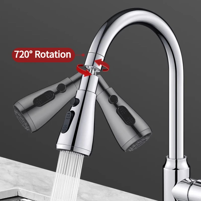 2 In 1 Kitchen Faucet Extender Universal 720° Rotate Pull Out Kitchen Tap Multi-mode Strong Flushing Booster Kitchen Accessories Peaceful Pleasures Health and Wellness
