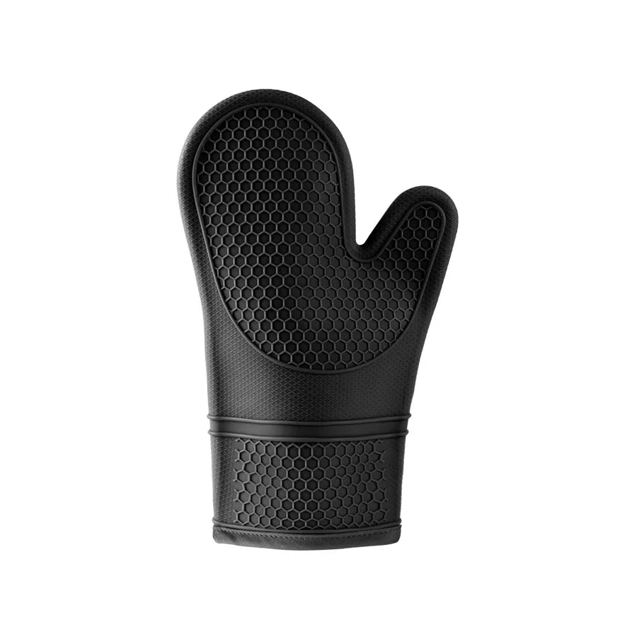 Silicone Oven Mitts 2PCS, Heat Resistant 500F Kitchen Mitts, 11.4" Soft Baking Gloves, for Kitchen Cooking Baking BBQ Peaceful Pleasures Health and Wellness black