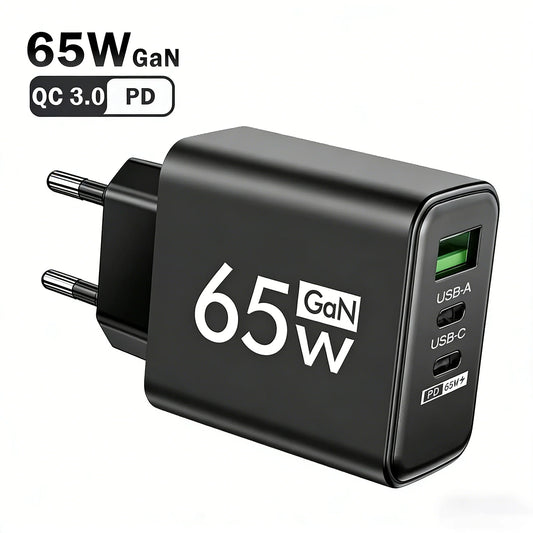 65W GaN 3-Port USB-C PD & QC3.0 Fast Travel Charger GaN Wall Charger Peaceful Pleasures Health and Wellness