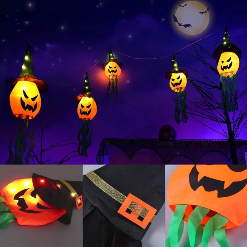 Halloween LED Ghost Hat Pumpkin Hanging Lantern Flashing Light