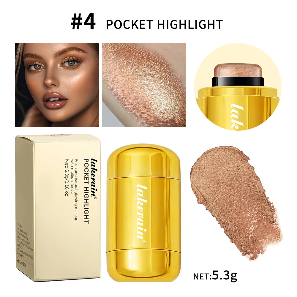 3-in-1Blush Stick Lasting Brightens Facial Cheek Stick Moisturizing Flash Lip Gloss Makeup Lip Gloss Face Rouge Peaceful Pleasures Health and Wellness 4 brown Highlight