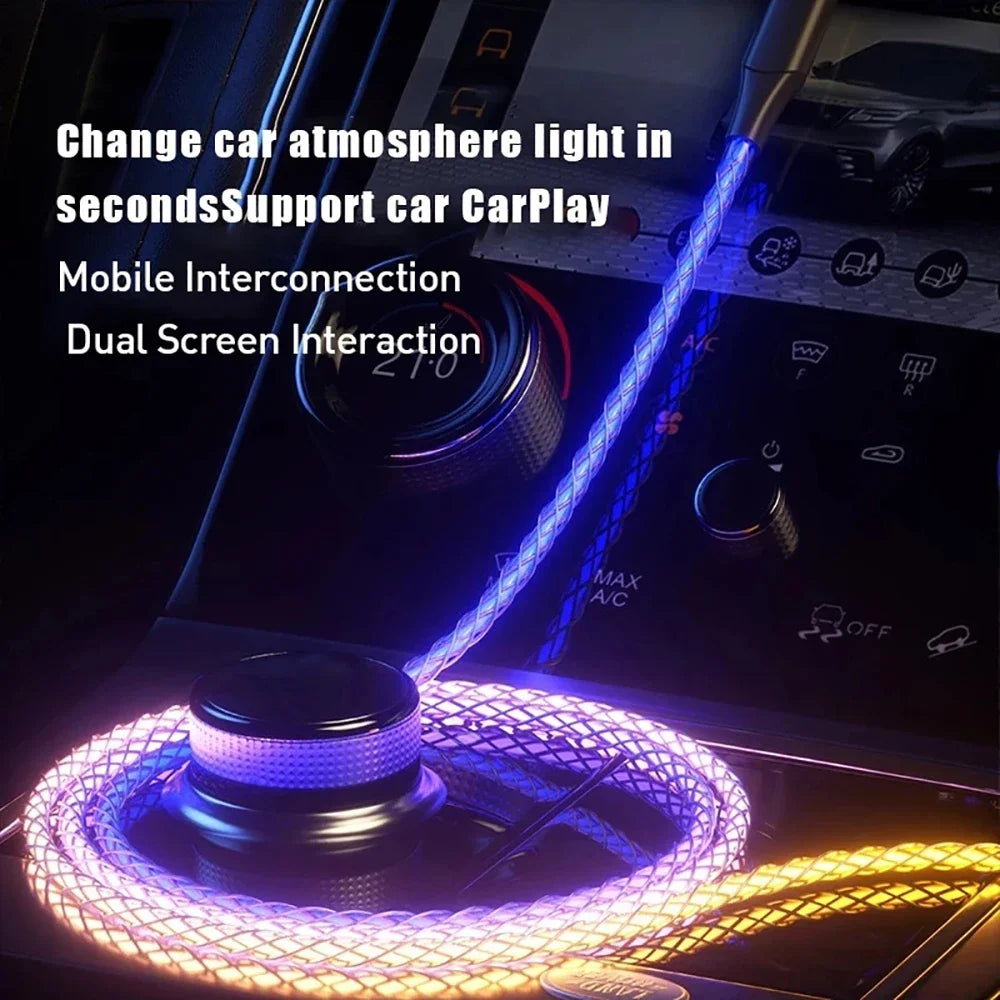 66W USB-C Fast Charging Cable RGB LED Light 6A PD 1m