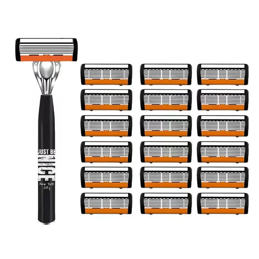 Men's Manual Razor | Steel Blades & Precision Trimmer Manual Shaving Razor Peaceful Pleasures Health and Wellness 1 handle 18 blades