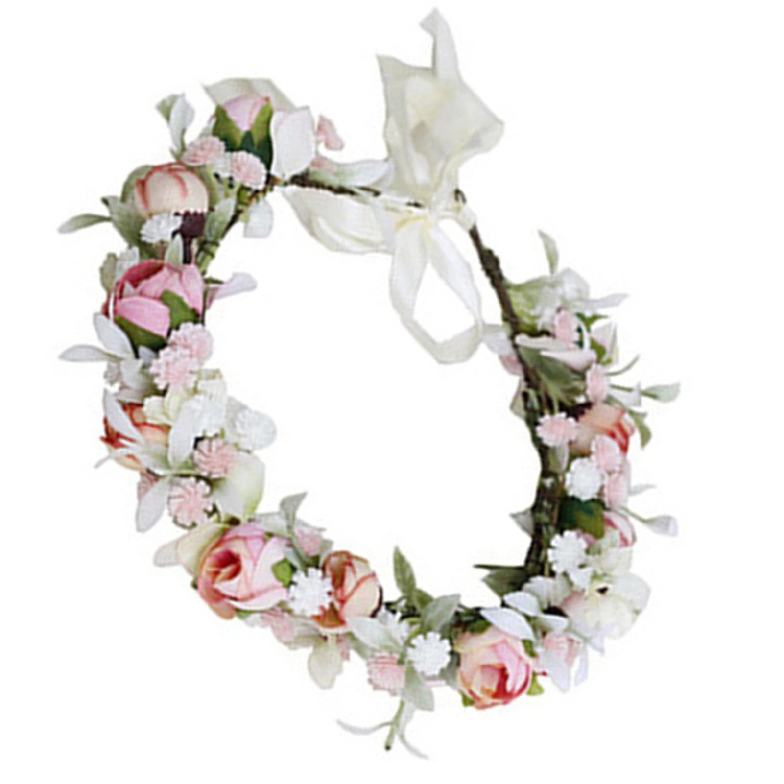 Boho Floral Wreath Headband Forest Style Simulated Flower Hairband for Bridesmaid Wedding Dating Peaceful Pleasures Health and Wellness