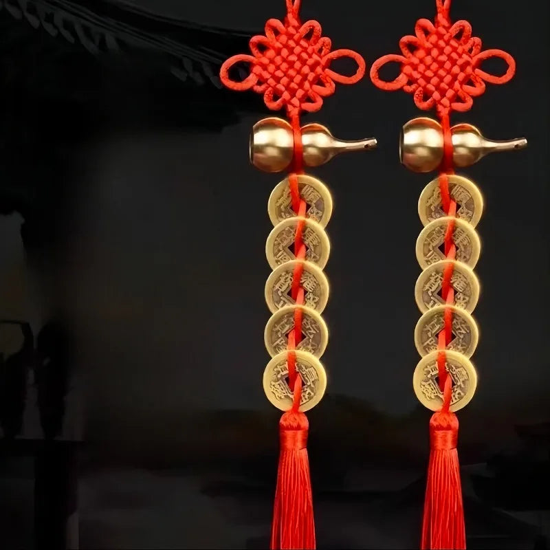 1Pcs Chinese Feng Shui Coins with Handmade Red Enless Knot Home Decor Hanging Decoration Lucky Ornaments for Car Wealth Success Peaceful Pleasures Health and Wellness