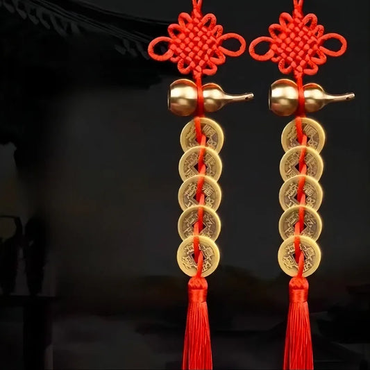 1Pcs Chinese Feng Shui Coins with Handmade Red Enless Knot Home Decor Hanging Decoration Lucky Ornaments for Car Wealth Success Peaceful Pleasures Health and Wellness