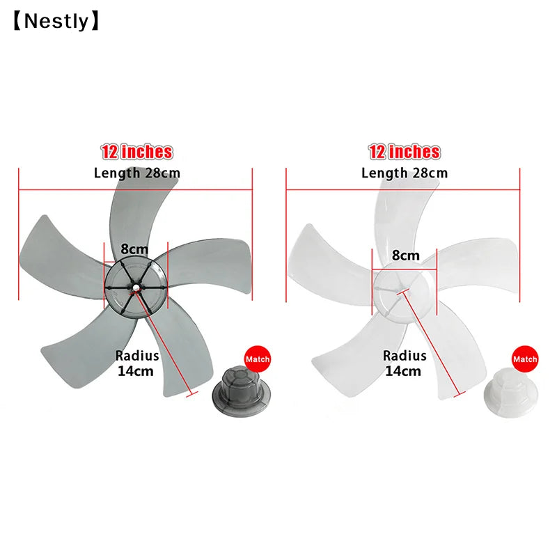 12 Inch Household Plastic Fan Blade Five Leaves With Nut Cover For Pedestal Transparent Table Stand Fanner General Access〔Nest〕 Peaceful Pleasures Health and Wellness