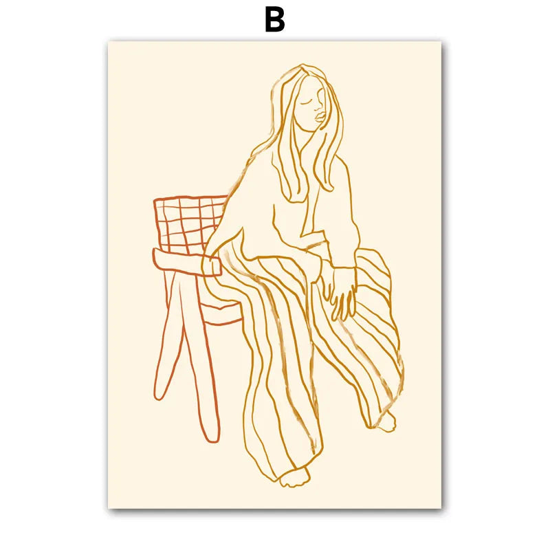 Boho Abstract Woman Canvas Wall Art | Minimalist Line Drawing