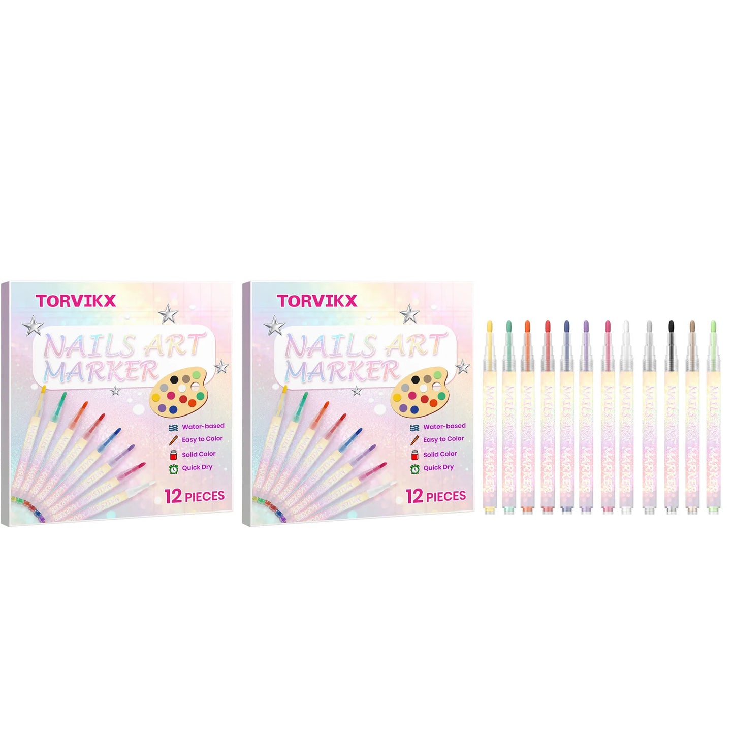 Water‑based Nail Art Markers Set Strengthen Nail Reduce Fading Extend Life Waterproof Nail Drawing Pens Nail Art & Decorations Peaceful Pleasures Health and Wellness 2 x 12PCS Boxed