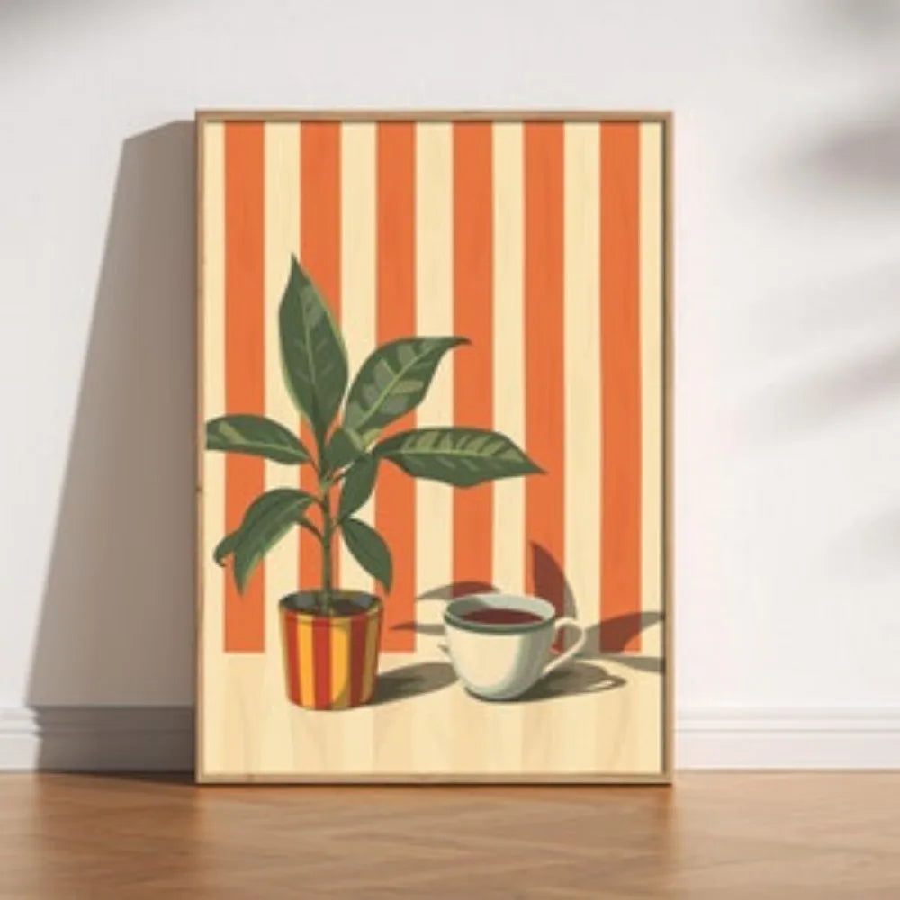 1pc Frameless Retro Coffee Printing,Warm Stripes,Food and Beverage Kitchen Poster,Restaurant Art,Coffee Lover Gift,Minimalist Peaceful Pleasures Health and Wellness