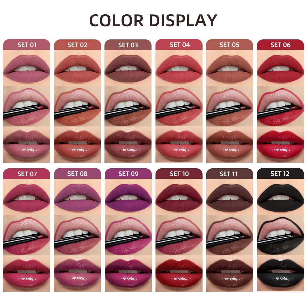 QIBEST Hots 3pcs Liquid Lipstick And Lip Liner Makeup Sets Nude Velvet Lip Gloss Lip Tint Lasting Black Lip Glaze Cosmetics Kits Peaceful Pleasures Health and Wellness