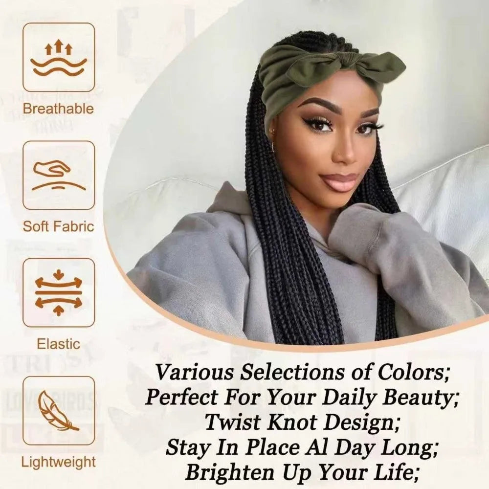 Wide Bohemian Knotted Bunny Ear Headband – Non-Slip Workout