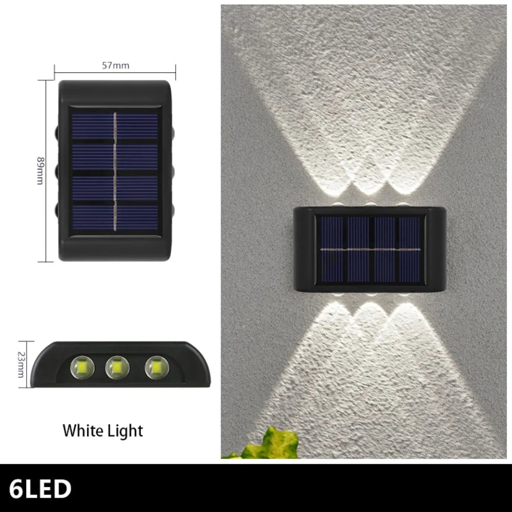 Waterproof Solar Wall Lights Solar Powered Up And Down Luminous Lighting LED Solar Lamp Yard Street Balcony Peaceful Pleasures Health and Wellness 6LED White
