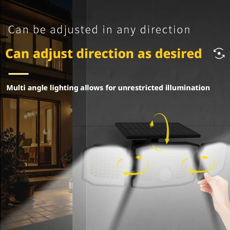 Solar LED Wall Light IP67 Waterproof | 3-Head Rotatable Garden Lamp