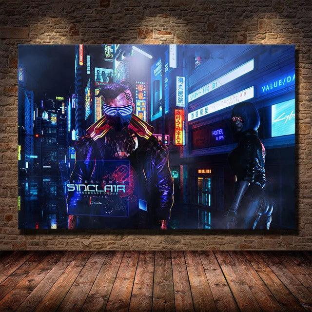 Canvas Art Painting Future Sci-Fi Punk Style Artwork Night City Street Scenery Poster Technology Wall Picture Home Decoration Peaceful Pleasures Health and Wellness 12 30x40cm Unframed