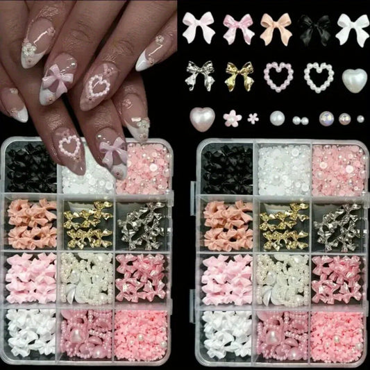 1 Box Multi Ribbon Bow Resin Nail Decoration Mixed Alloy Pearl Love Peaceful Pleasures Health and Wellness