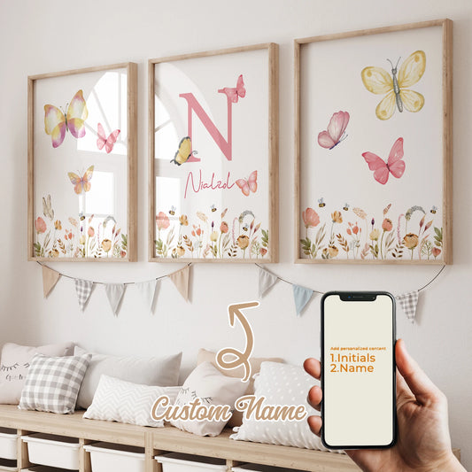 3-Piece Personalized Butterfly Floral Canvas Wall Art Print Canvas Wall Art Set Peaceful Pleasures Health and Wellness GA-CH374-3pcs 60x80cm Unframed