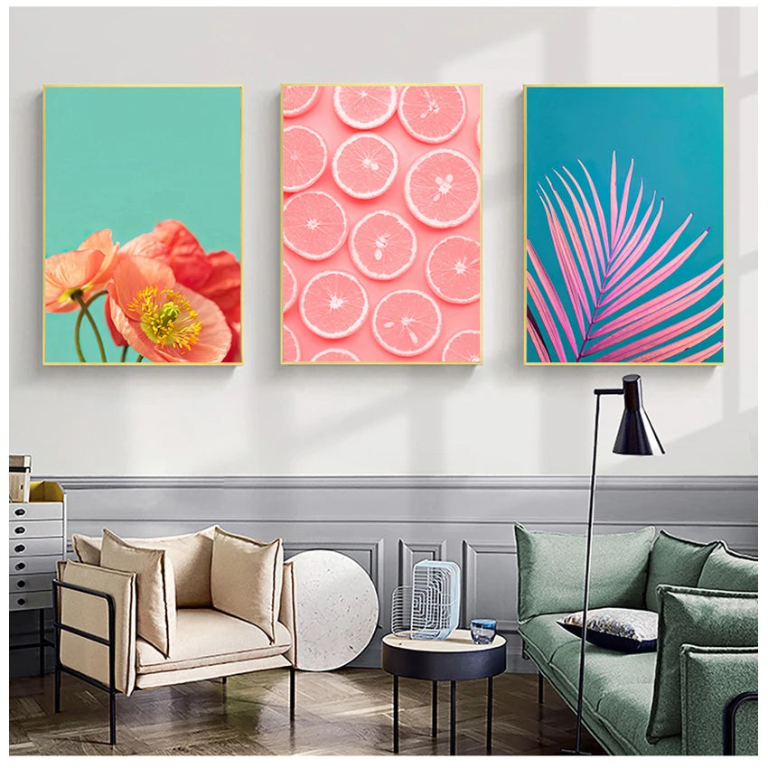 Tropical Plants & Orange Cat Canvas Wall Art | Nordic Print