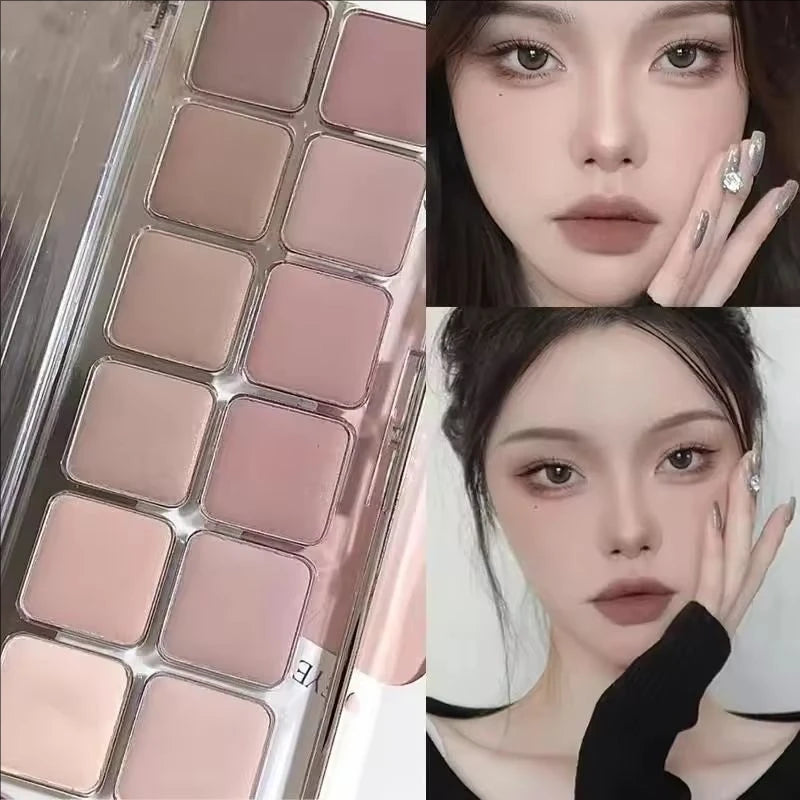 12-Color Glitter Matte Eyeshadow Palette – Rose Wine Brown Pink