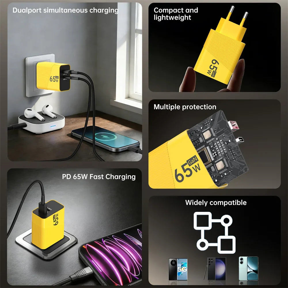 65W GaN USB-C Fast Charger – EU/US/UK Plug | iPhone & Samsung