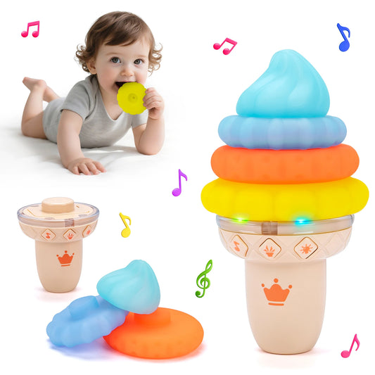 Ice Cream Shape Stacking Puzzle Toys Musical Stack Up Blocks Game Peaceful Pleasures Health and Wellness Ice Cream