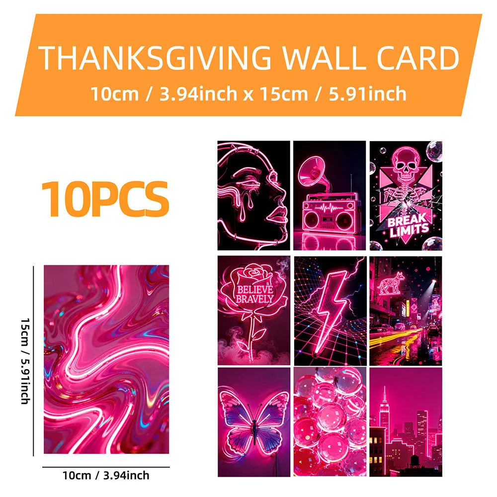 10 Sheets Pink Neon Creative Personalized Romantic Wall Cards