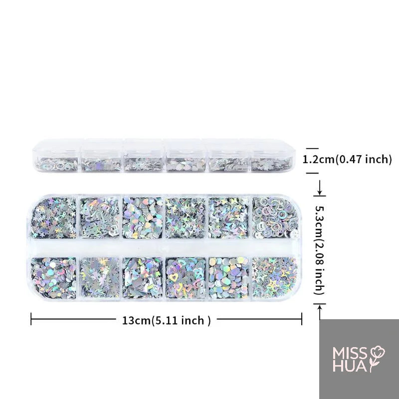 12-Grid Laser Nail Glitter Set – Star & Love DIY Nail Art