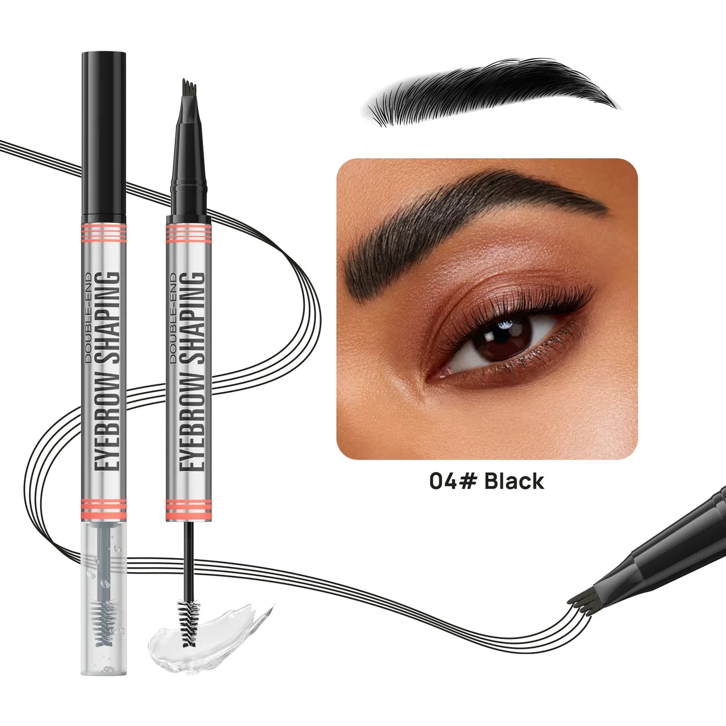 Hello Kiss 4-Fork Tip Waterproof Eyebrow Pen – 4 Colors