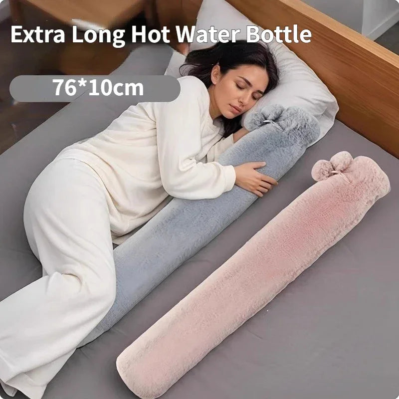 NEW 76*10cm Extra Long Hot Water Bottles Bag Leak-Proof Hot Water Filling Plush Winter Electric-Free Bed Heater Hand Foot Warmer Peaceful Pleasures Health and Wellness