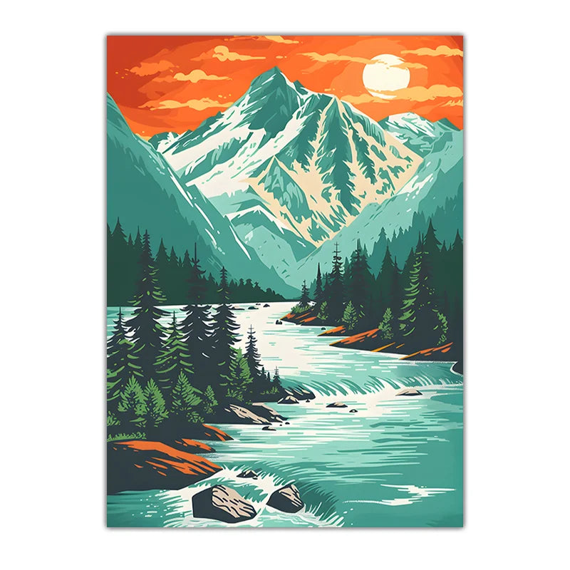 Mountain Landscape Canvas Wall Art | Modern Poster Print Canvas Wall Art Peaceful Pleasures Health and Wellness 04 21X30cm No Frame China Mainland