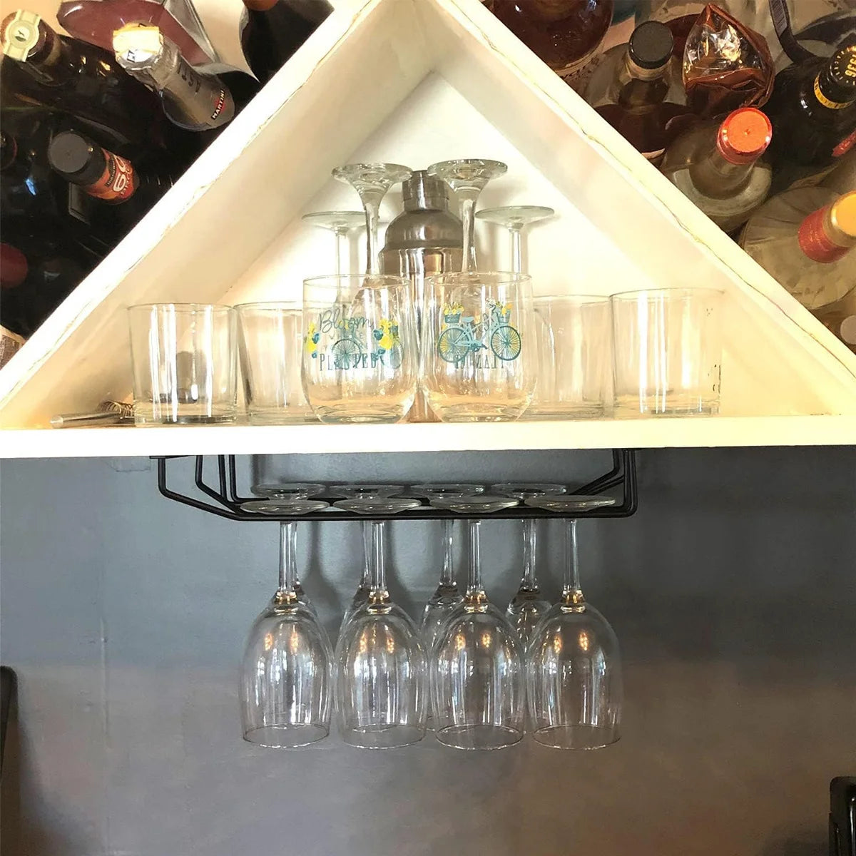 Leeseph Under Cabinet Wine Glass Holder, Length 13.7in/10.6in Wine Glass Rack, Single Rail Hanging Rack for Cabinet Kitchen Bar Peaceful Pleasures Health and Wellness