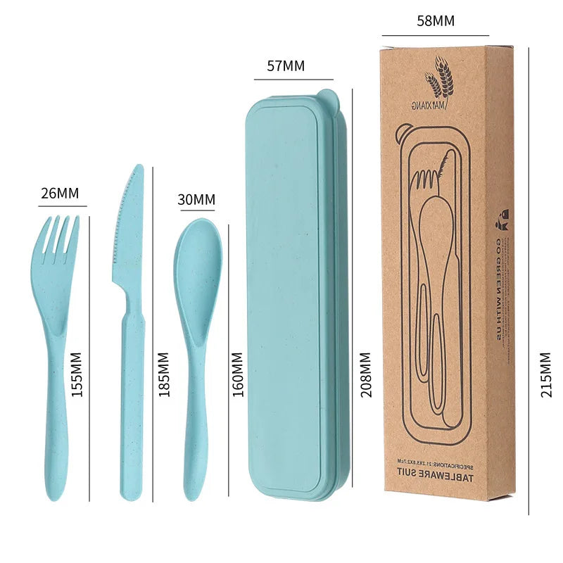 Wheat Straw Fork, Knife, Spoon Three-Piece Convenient Cutlery Set - Children's Tableware Gift Peaceful Pleasures Health and Wellness dark green
