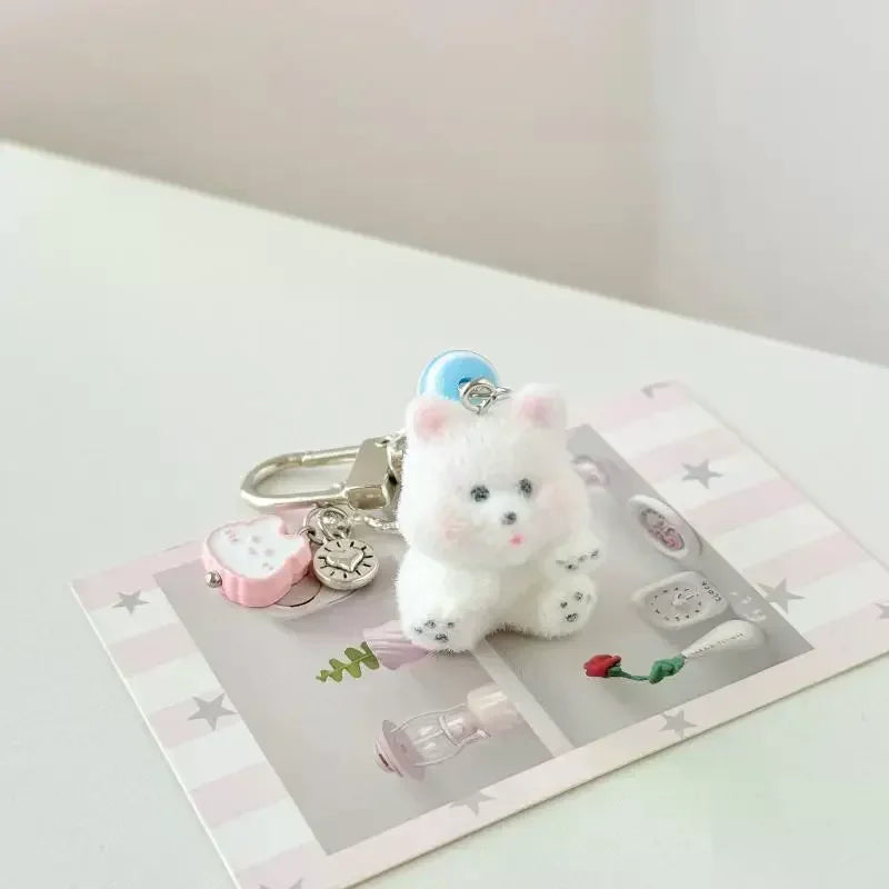 Cute Flocking Bear Pendant Keychain – Bag & Phone Charm Gift Bear Charm Keychain Peaceful Pleasures Health and Wellness
