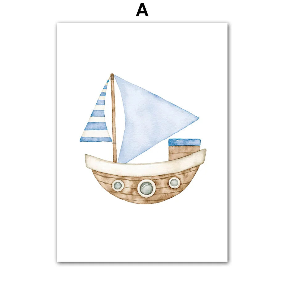 Nautical Canvas Wall Art | Sailboat Lighthouse Nordic Print