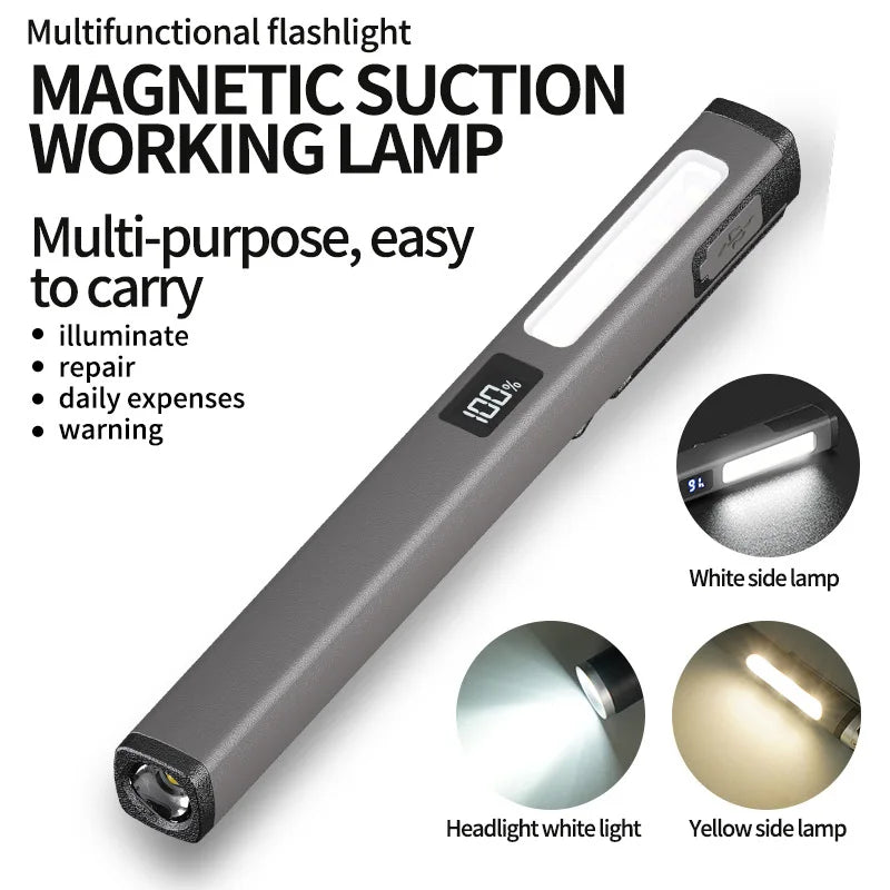 COB LED Pen Clip Flashlight | Rechargeable Magnetic Work Light Rechargeable Work Light Peaceful Pleasures Health and Wellness Dark Grey